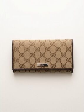 Vintage Gucci Brown GG Canvas Continental Wallet with Dark Trim
